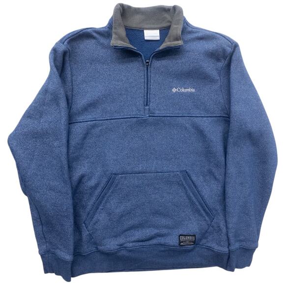 Columbia Men's Blue Pullover 1/4 zip Cotton Sweater Sweatshirt Kangaroo Pocket M - Picture 2 of 6